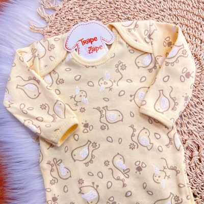  CONJ. DE MALHA 3 PEÇAS - Passarinhos - Off White e Amarelo